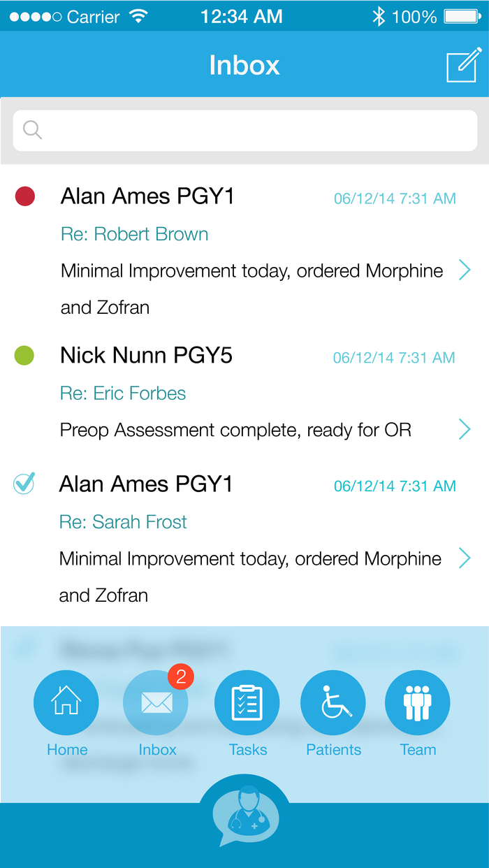 StatChat inbox, home and tasks screens