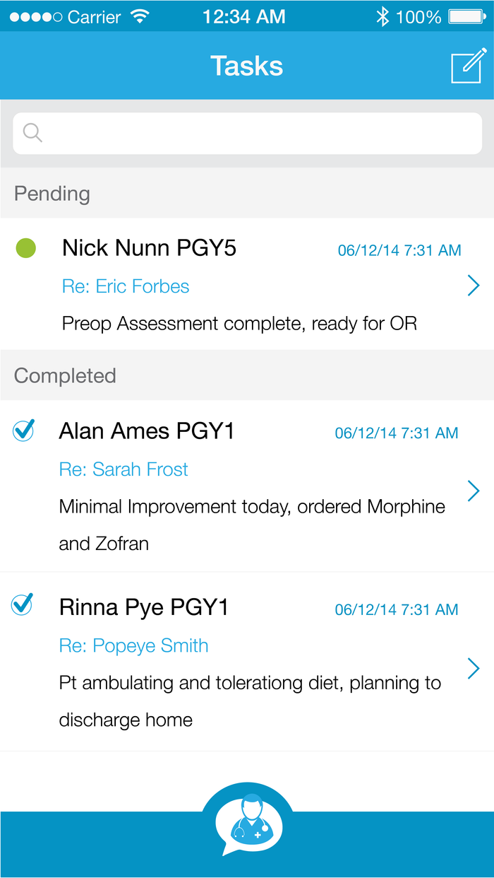 StatChat inbox, home and tasks screens