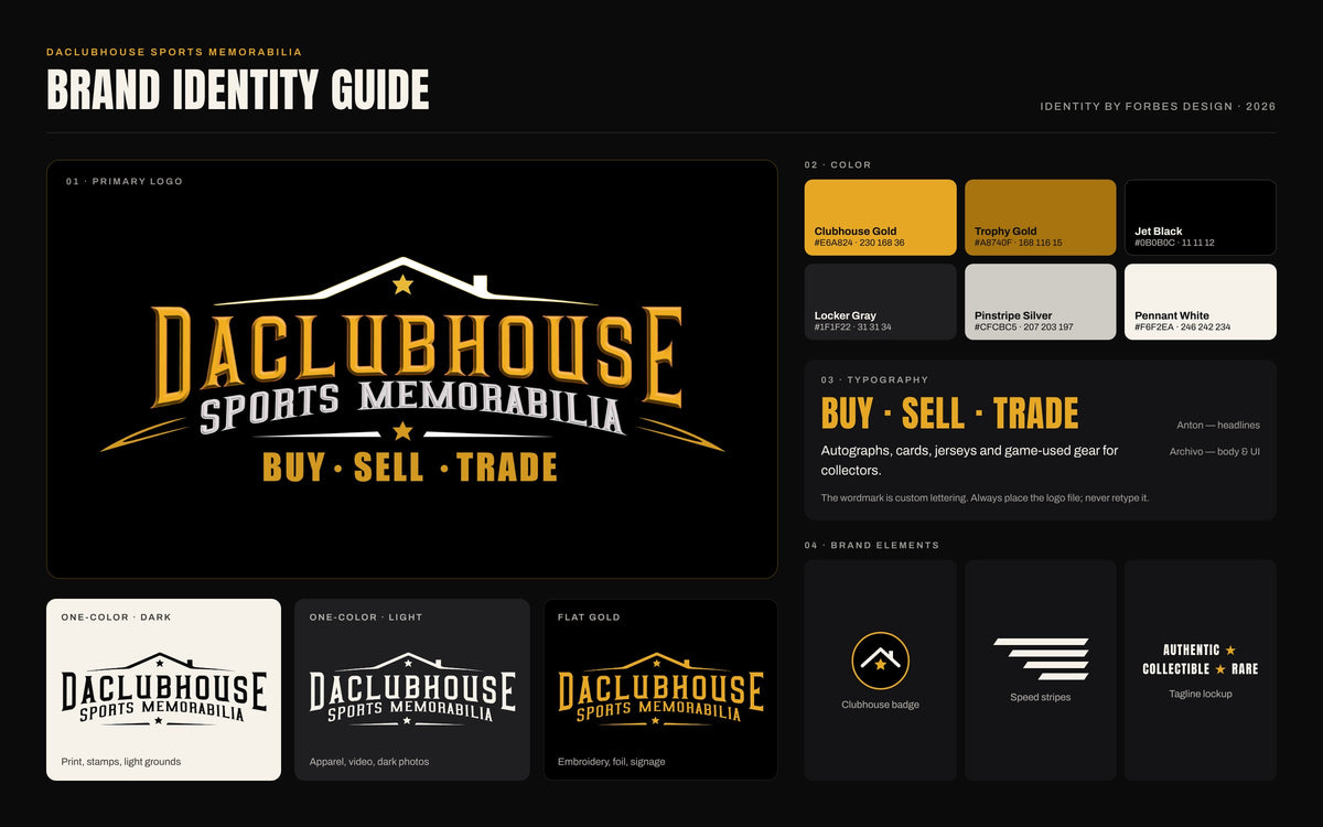 Brand guide: logo versions, color palette, typography and supporting elements.