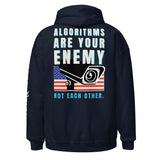 Algorithms Are Your Enemy Hoodie in navy, back view