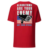 Algorithms Are Your Enemy T-Shirt in red, back view